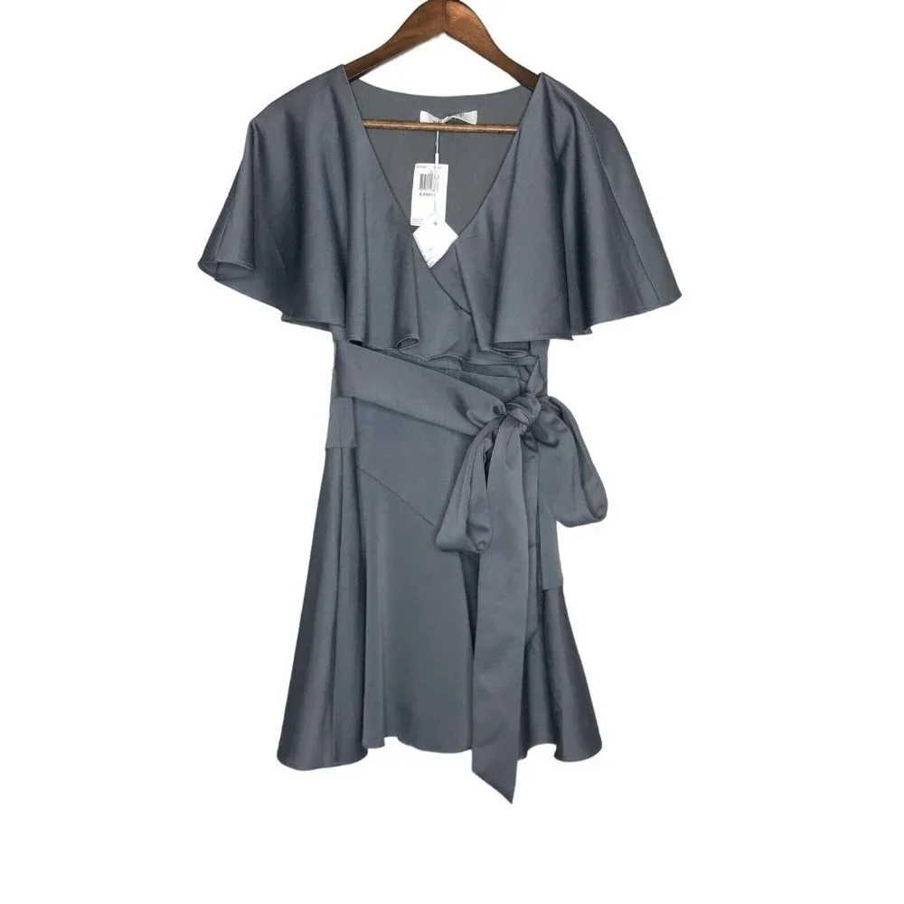 Elliatt NWT‎ Grey Silver Haven Mini Dress Size XS Tie Bow Waist